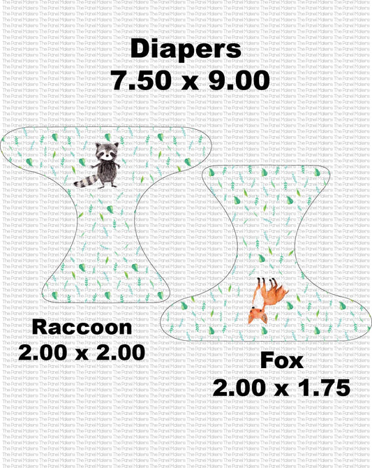 Watercolour Fox and Raccoon Baby Doll diaper panel