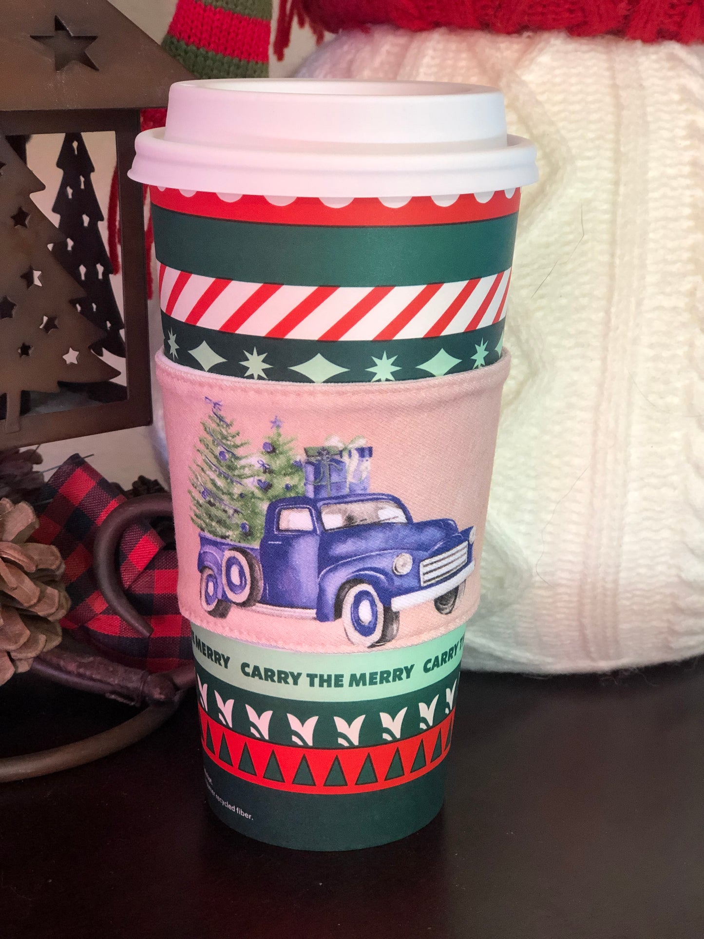 Christmas Trucks Coffee Cup Sleeves Panel